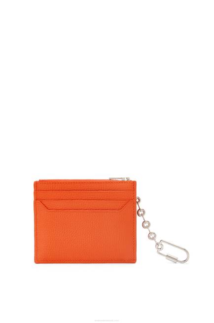 Orange Anagram square cardholder in pebble grain calfskin with chain Loewe 84PR1397 Women