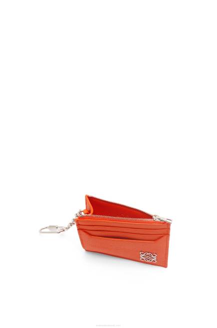 Orange Anagram square cardholder in pebble grain calfskin with chain Loewe 84PR1397 Women