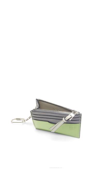 Pearl Grey/Light Pale Green Square cardholder in soft grained calfskin with chain Loewe 84PR1366 Women
