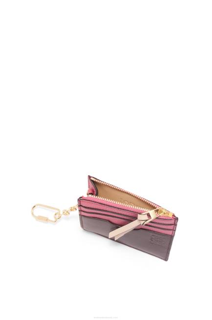 Plumrose/Chocolate Square cardholder in soft grained calfskin with chain Loewe 84PR1379 Women