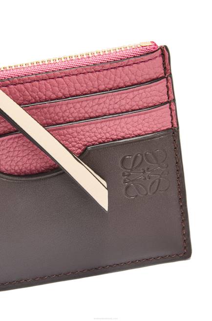 Plumrose/Chocolate Square cardholder in soft grained calfskin with chain Loewe 84PR1379 Women