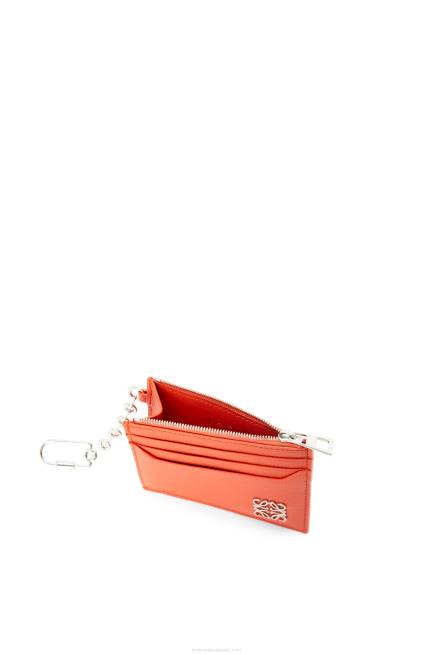 Sunrise Orange Anagram square key cardholder in pebble grain calfskin Loewe 84PR1324 Women