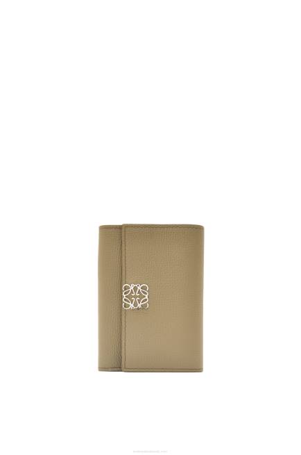 Artichoke Green Anagram small vertical wallet in pebble grain calfskin Loewe 84PR1291 Women
