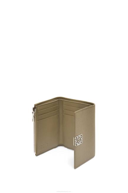 Artichoke Green Anagram small vertical wallet in pebble grain calfskin Loewe 84PR1291 Women