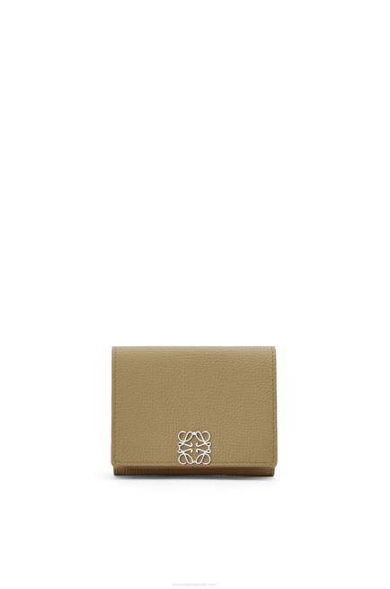 Artichoke Green Anagram trifold wallet in pebble grain calfskin Loewe 84PR1290 Women