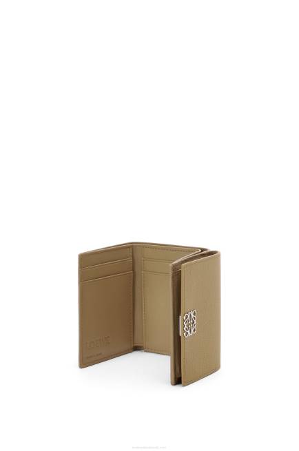Artichoke Green Anagram trifold wallet in pebble grain calfskin Loewe 84PR1290 Women