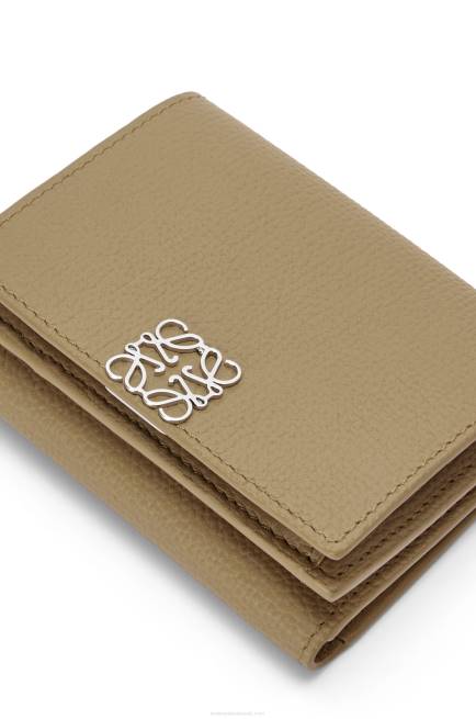 Artichoke Green Anagram trifold wallet in pebble grain calfskin Loewe 84PR1290 Women