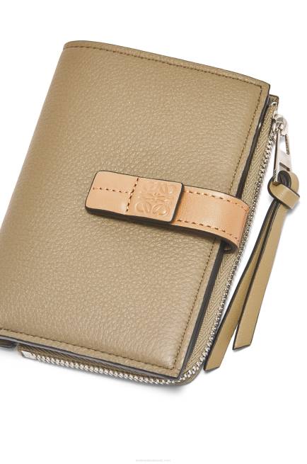 Artichoke Green/Dusty Beige Slim zip bifold wallet in soft grained calfskin Loewe 84PR1289 Women