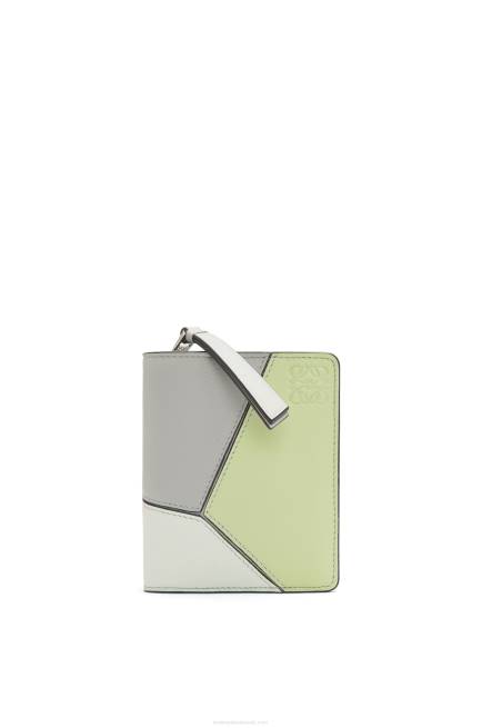 Ash Grey/Light Celadon Puzzle compact zip wallet in classic calfskin Loewe 84PR1261 Women