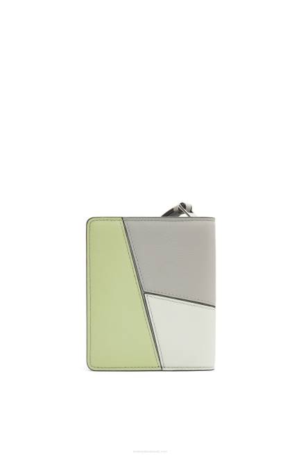 Ash Grey/Light Celadon Puzzle compact zip wallet in classic calfskin Loewe 84PR1261 Women