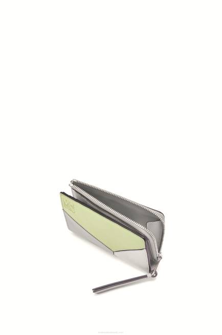 Ash Grey/Light Celadon Puzzle slim bifold wallet in classic calf Loewe 84PR1260 Women