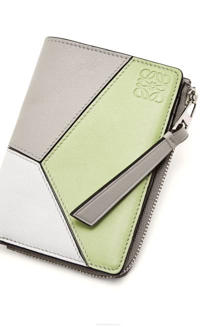 Ash Grey/Light Celadon Puzzle slim bifold wallet in classic calf Loewe 84PR1260 Women