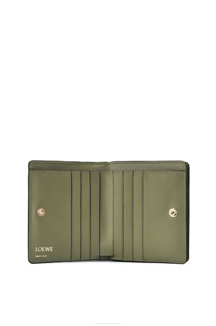 Avocado Green Repeat compact zip wallet in embossed silk calfskin Loewe 84PR1278 Women
