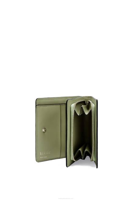 Avocado Green Repeat compact zip wallet in embossed silk calfskin Loewe 84PR1278 Women
