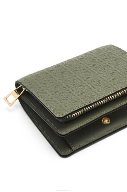 Avocado Green Repeat compact zip wallet in embossed silk calfskin Loewe 84PR1278 Women