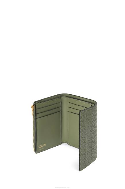 Avocado Green Repeat small vertical wallet in embossed silk calfskin Loewe 84PR1279 Women