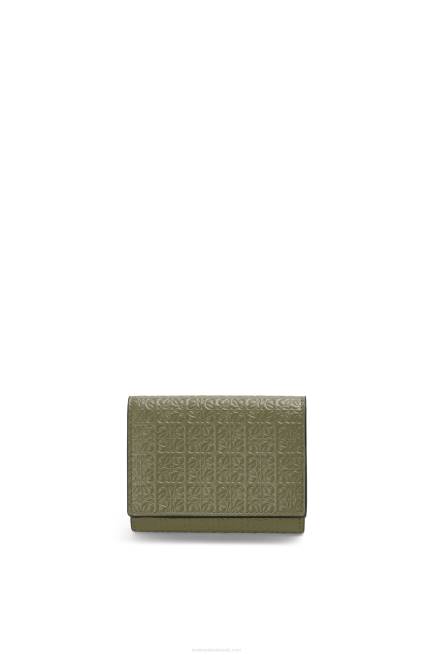 Avocado Green Repeat trifold wallet in embossed silk calfskin Loewe 84PR1277 Women