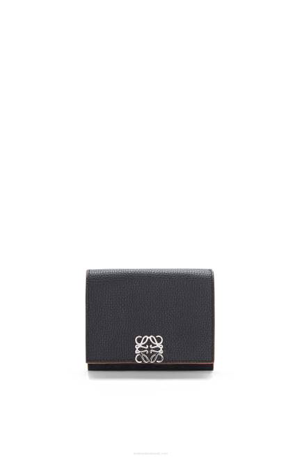 Black Anagram trifold wallet in pebble grain calfskin Loewe 84PR1245 Women