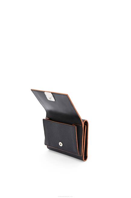 Black Anagram trifold wallet in pebble grain calfskin Loewe 84PR1245 Women
