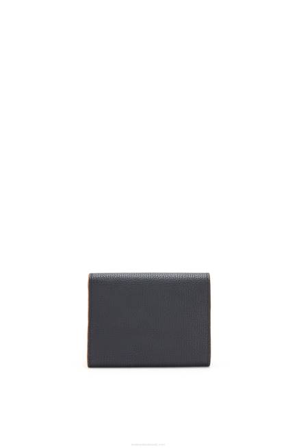 Black Anagram trifold wallet in pebble grain calfskin Loewe 84PR1245 Women