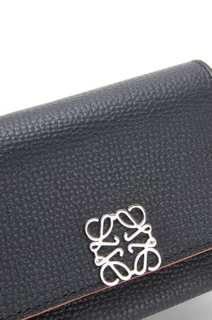 Black Anagram trifold wallet in pebble grain calfskin Loewe 84PR1245 Women