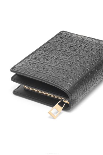 Black Repeat compact zip wallet in embossed silk calfskin Loewe 84PR1275 Women