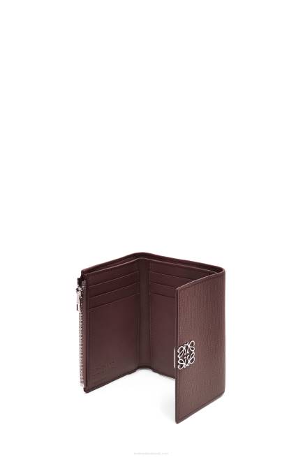 Burgundy Anagram small vertical wallet in pebble grain calfskin Loewe 84PR1297 Women
