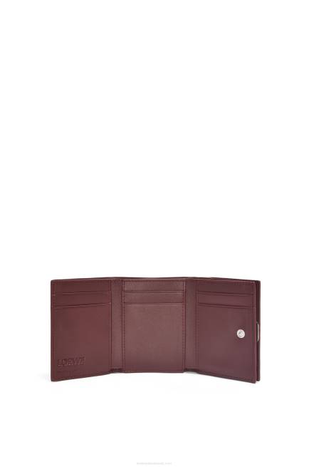 Burgundy Anagram trifold wallet in pebble grain calfskin Loewe 84PR1296 Women