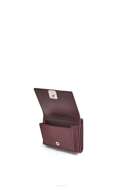 Burgundy Anagram trifold wallet in pebble grain calfskin Loewe 84PR1296 Women