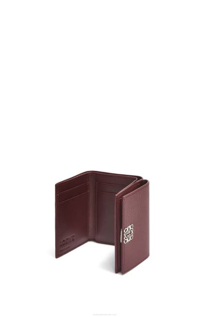 Burgundy Anagram trifold wallet in pebble grain calfskin Loewe 84PR1296 Women