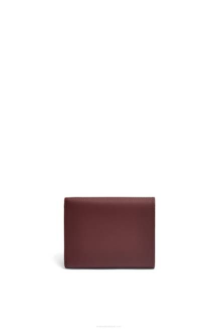 Burgundy Anagram trifold wallet in pebble grain calfskin Loewe 84PR1296 Women