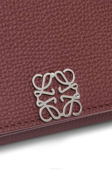 Burgundy Anagram trifold wallet in pebble grain calfskin Loewe 84PR1296 Women
