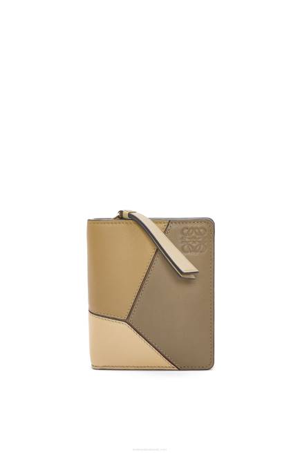 Clay Green/Butter Puzzle compact zip wallet in classic calfskin Loewe 84PR1259 Women