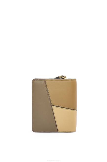 Clay Green/Butter Puzzle compact zip wallet in classic calfskin Loewe 84PR1259 Women