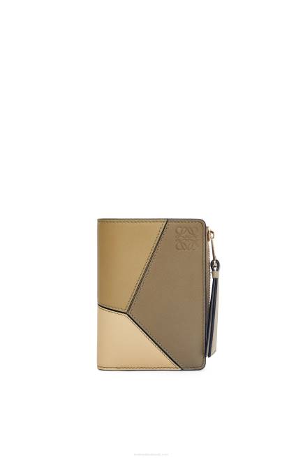 Clay Green/Butter Puzzle slim bifold wallet in classic calf Loewe 84PR1258 Women