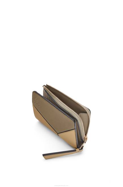 Clay Green/Butter Puzzle slim bifold wallet in classic calf Loewe 84PR1258 Women