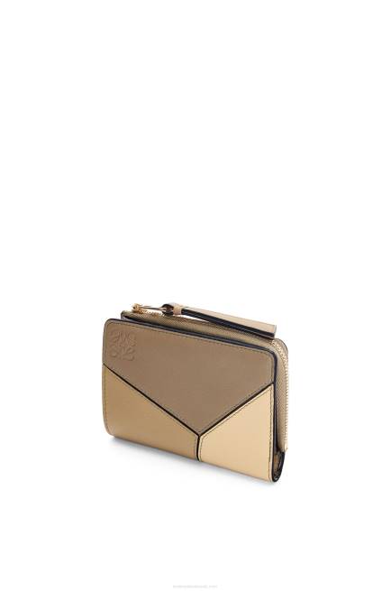 Clay Green/Butter Puzzle slim bifold wallet in classic calf Loewe 84PR1258 Women