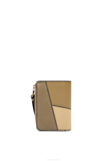 Clay Green/Butter Puzzle slim bifold wallet in classic calf Loewe 84PR1258 Women