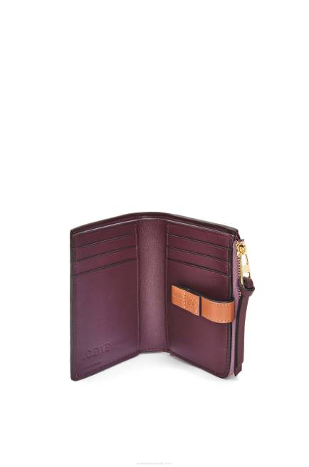Dirty Mauve/Tan Slim zip bifold wallet in soft grained calfskin Loewe 84PR1269 Women