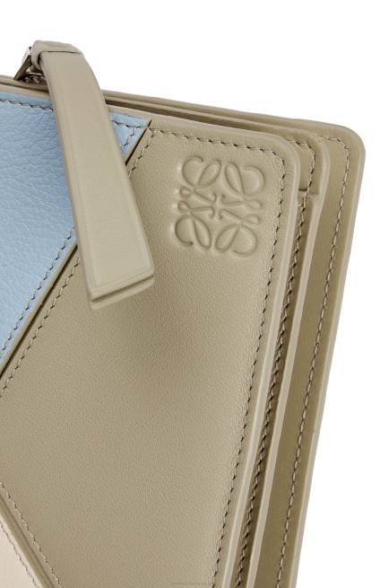 Dusty Blue/Sage Green Puzzle compact zip wallet in classic calfskin Loewe 84PR1213 Women
