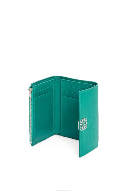 Emerald Green Anagram small vertical wallet in pebble grain calfskin Loewe 84PR1318 Women