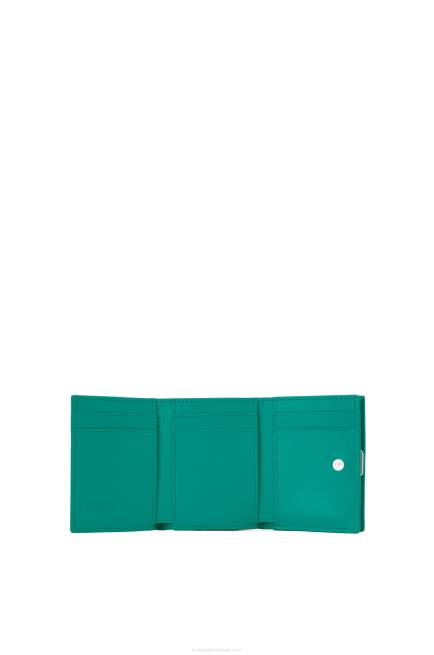 Emerald Green Anagram trifold wallet in pebble grain calfskin Loewe 84PR1319 Women