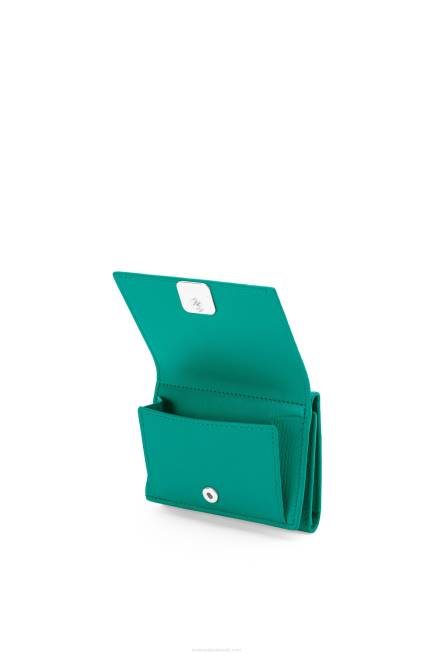 Emerald Green Anagram trifold wallet in pebble grain calfskin Loewe 84PR1319 Women