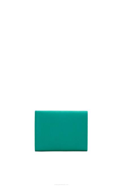 Emerald Green Anagram trifold wallet in pebble grain calfskin Loewe 84PR1319 Women