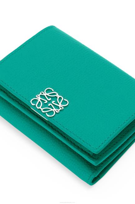 Emerald Green Anagram trifold wallet in pebble grain calfskin Loewe 84PR1319 Women