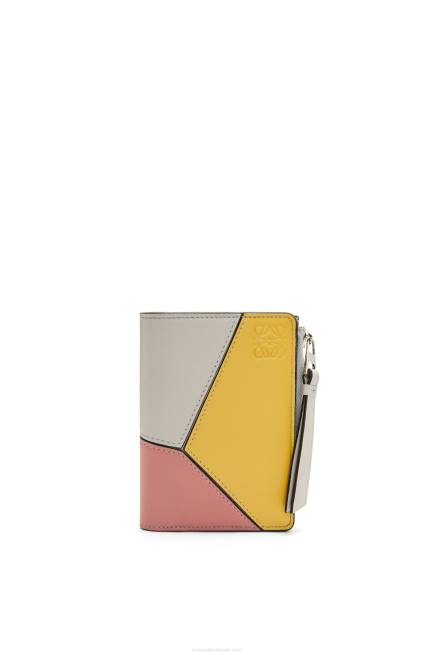 Ghost/Peach Bloom Puzzle slim bifold wallet in classic calf Loewe 84PR1263 Women