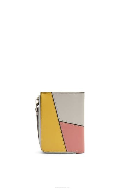 Ghost/Peach Bloom Puzzle slim bifold wallet in classic calf Loewe 84PR1263 Women