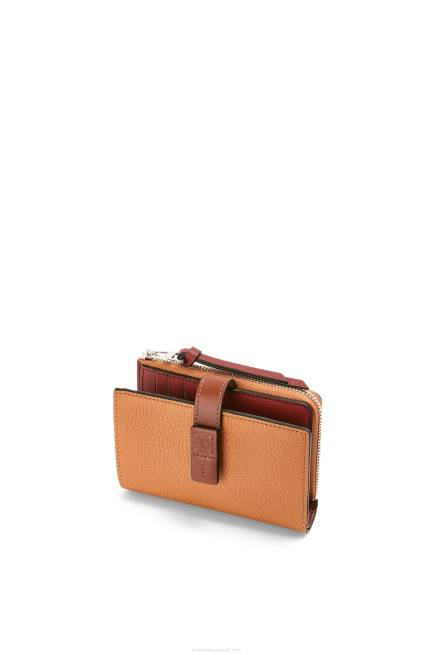 Light Caramel/Pecan Slim zip bifold wallet in soft grained calfskin Loewe 84PR1255 Women