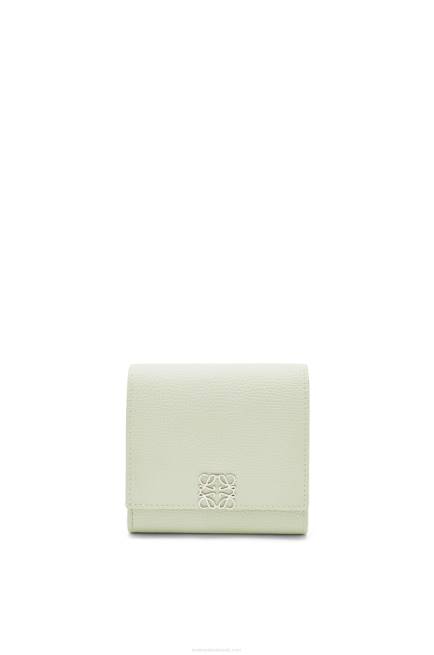 Light Celadon Anagram compact flap wallet in pebble grain calfskin Loewe 84PR1233 Women