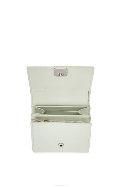 Light Celadon Anagram compact flap wallet in pebble grain calfskin Loewe 84PR1233 Women